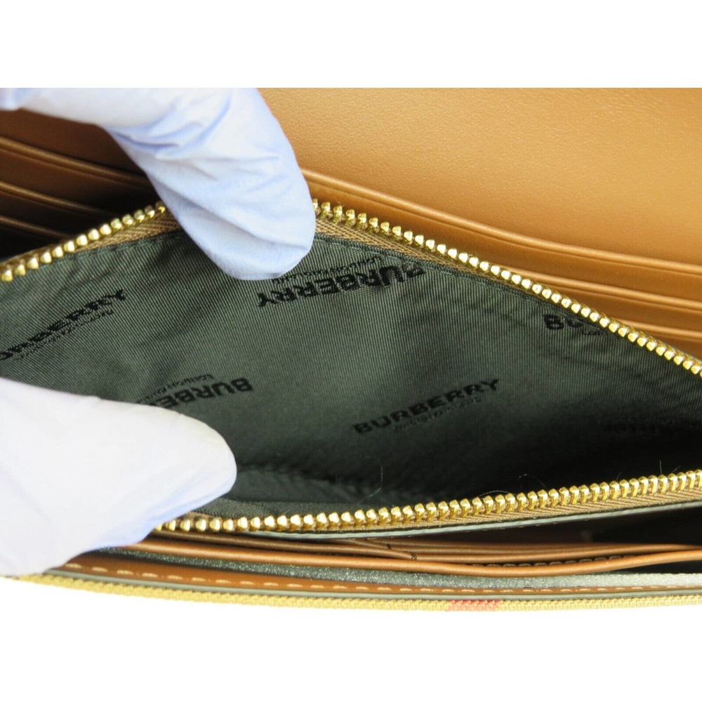 $910 NWT BURBERRY HANNAH TAN LEATHER CANVAS CHECK SHOULDER STRAP CLUTCH BAG - Picture 12 of 16